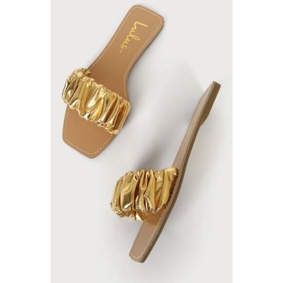 Lulu's Gold Metallic summer Slide Sandals size 8 - Picture 4 of 5